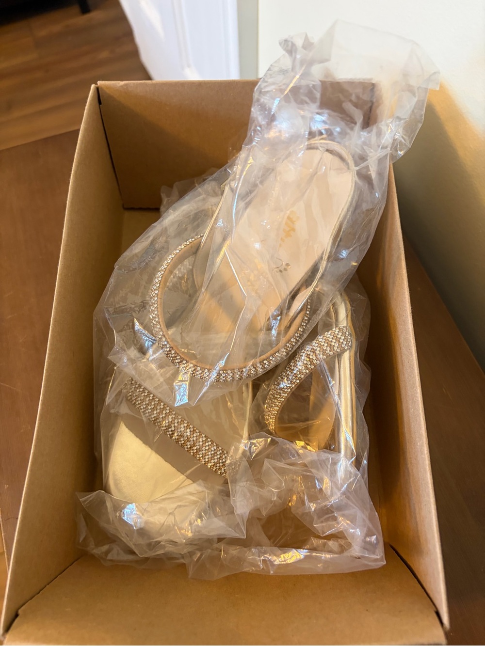 Attin yak Gold Rhinestone Strappy Sandals - Women
